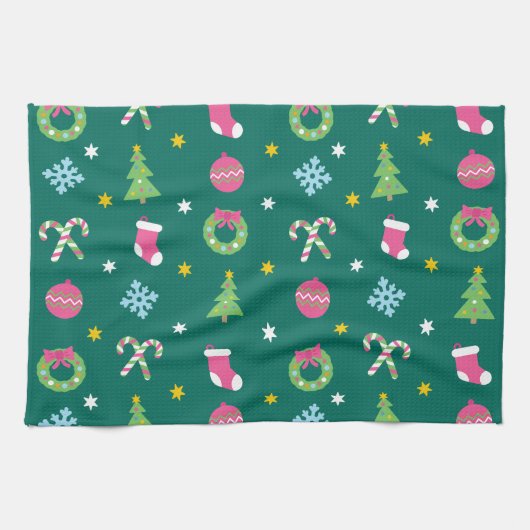 Vrolijk vrolijk kerstpatroon theedoek (Horizontaal)