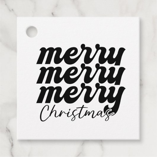 Vrolijk Vrolijk Vrolijk Kerstfeest Zwart en Wit Bedankjes Labels (Voorkant)