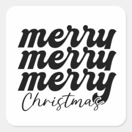 Vrolijk Vrolijk Vrolijk Kerstfeest Zwart en Wit Vierkante Sticker