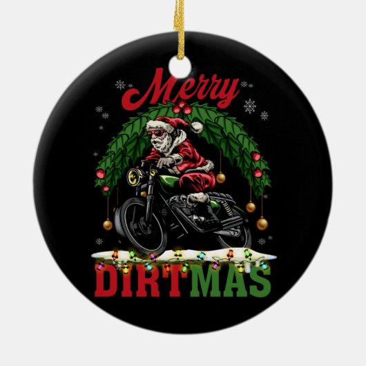 Vrolijk Vrolijk Vrolijk Kerstmis Lichten Santa Rid Keramisch Ornament (Achterkant)