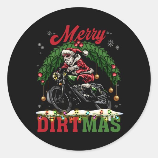Vrolijk Vrolijk Vrolijk Kerstmis Lichten Santa Rid Ronde Sticker (Voorkant)