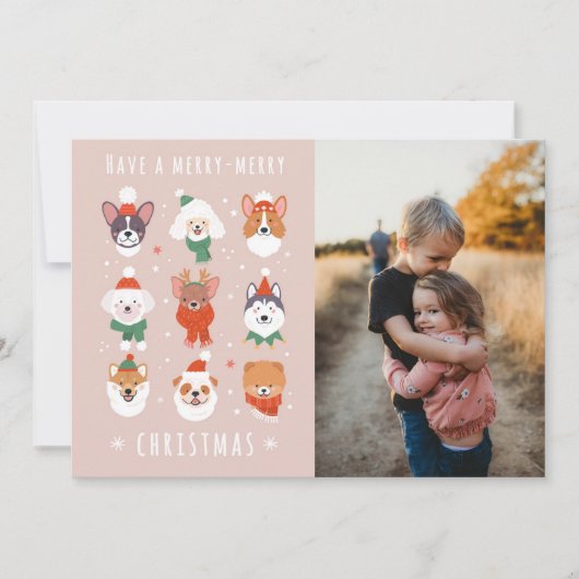 Vrolijk-vrolijke kersthonden feestdagenkaart (Voorkant)