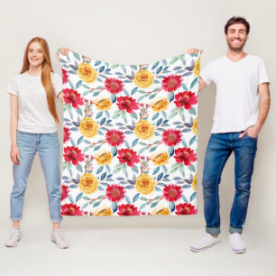 Vrolijk Waterverf Bloemmotief in Gele Roos Fleece Deken