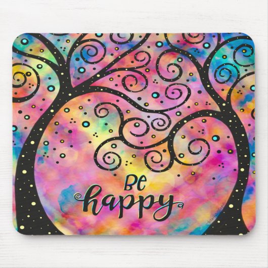 Vrolijk Wees blij Leuk Inspirity Roze Muismat (Voorkant)