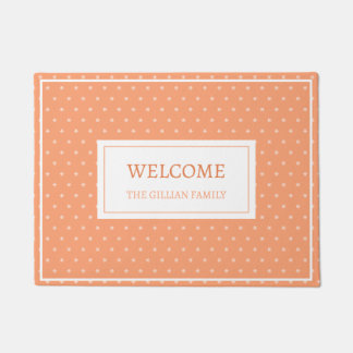 Vrolijk welkom oranje perzik familie deurmat