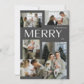 Vrolijk Winter 5 Foto Zwart Waterverf Kerst Feestdagenkaart (Voorkant)