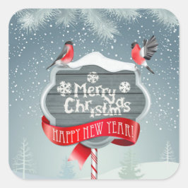 Vrolijk wit Kerstfeest & Gelukkig Nieuwjaar met Vo Vierkante Sticker