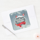 Vrolijk wit Kerstfeest & Gelukkig Nieuwjaar met Vo Vierkante Sticker (Envelop)