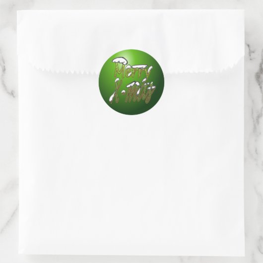 Vrolijk X-mas Groen Lettering Ronde Sticker (Tas)