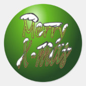 Vrolijk X-mas Groen Lettering Ronde Sticker (Voorkant)