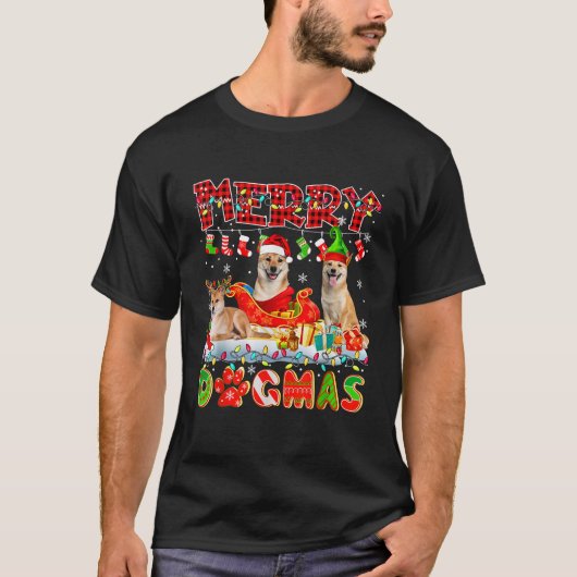 Vrolijk Xmas Hond Drie Santa Rendier Elf Shiba Inu T-shirt (Voorkant)
