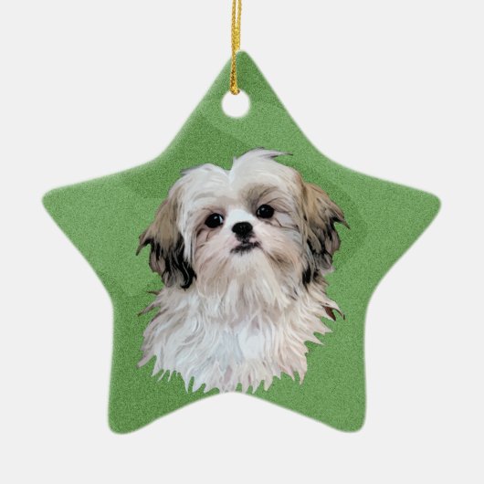Vrolijk Xmas Shih Tzu Keramisch Ornament (Voorkant)