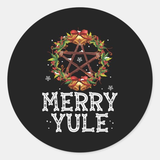 Vrolijk Yule Winter Solstice Holly Pentagram Ronde Sticker (Voorkant)