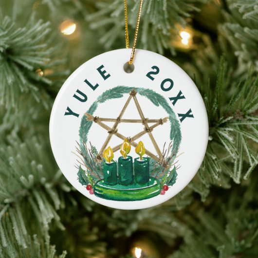 Vrolijk Yule Winter Solstice Wiccan Feestelijke Pe Keramisch Ornament (Boom)