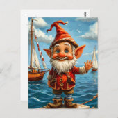 Vrolijk Zee Gnome: Groeten aan de pier. Briefkaart (Voorkant / Achterkant)