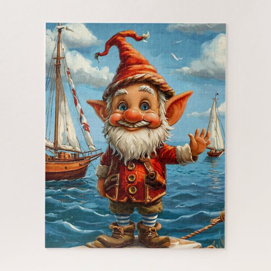 Vrolijk Zee Gnome: Groeten aan de pier. Legpuzzel (Verticaal)