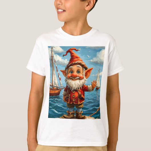 Vrolijk Zee Gnome: Groeten aan de pier. T-shirt (Voorkant)