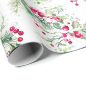 Vrolijk zeer bessen kerst hulst rode waterverf cadeaupapier (Rol Hoek)