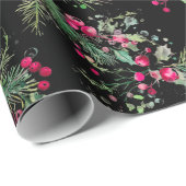 Vrolijk zeer bessen kerst hulst rode waterverf cadeaupapier (Rol Hoek)