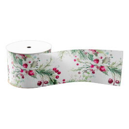 Vrolijk zeer bessen kerst hulst rode waterverf grosgrain lint