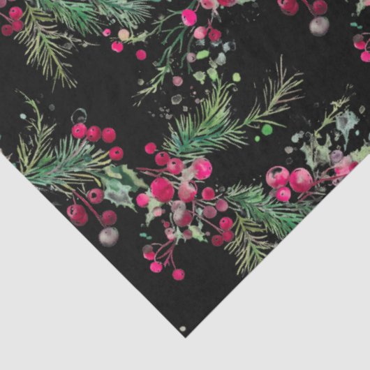 Vrolijk zeer bessen kerst hulst rode waterverf tissuepapier (Detail)