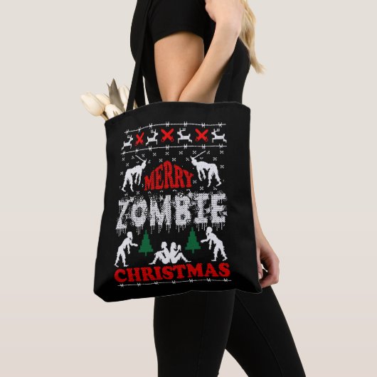 Vrolijk zombie kerst lelijke trui tote bag (Dichtbij)