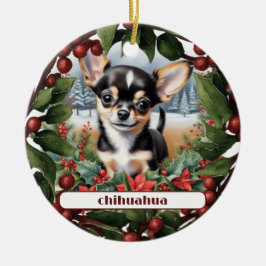 Vrolijk Zwart Chihuahua Puppy Aangepaste Kerstmis Keramisch Ornament