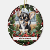 Vrolijk Zwart Chihuahua Puppy Aangepaste Kerstmis Keramisch Ornament (Links)