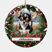 Vrolijk Zwart Chihuahua Puppy Aangepaste Kerstmis Keramisch Ornament (Achterkant)