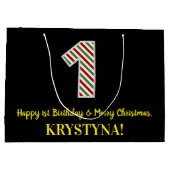 Vrolijke 1-jaardag en vrolijk kerstfeest, aangepas groot cadeauzakje (Achterkant)