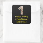 Vrolijke 1-jaardag en vrolijk kerstfeest, aangepas vierkante sticker (Tas)