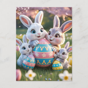 Vrolijke 3D Konijnenfamilie met een Paasei Briefkaart