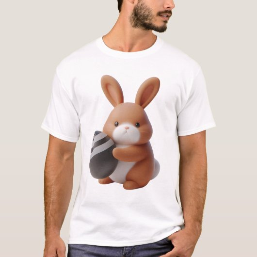 Vrolijke 3D paashaas met versierd ei T-shirt (Voorkant)