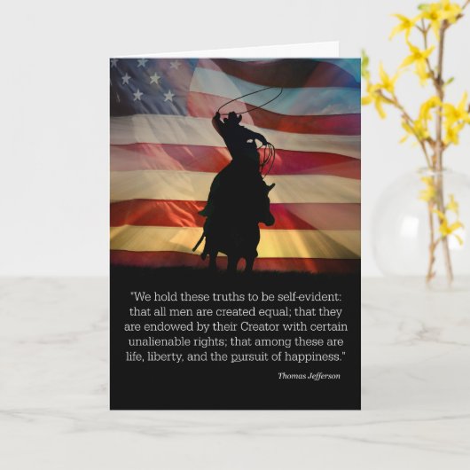 Vrolijke 4 juli Cowboy Independence Day Kaart (Gele Bloem)