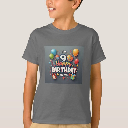 Vrolijke 9e verjaardag jongens vieren t-shirt (Voorkant)