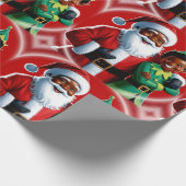 Vrolijke Afro-Amerikaanse Kerstman en Elf Kerstmis Cadeaupapier (Hoek)