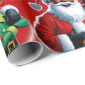 Vrolijke Afro-Amerikaanse Kerstman en Elf Kerstmis Cadeaupapier (Rol Hoek)