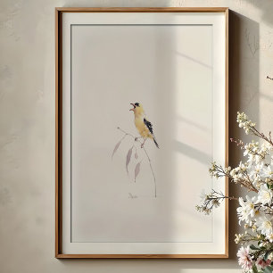 Vrolijke Amerikaanse Goudvink die Zingt Watercolor Poster
