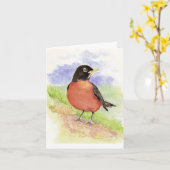 Vrolijke Amerikaanse Robin Watercolor Bible Kaart (Gele Bloem)