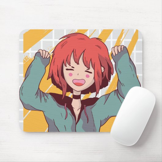 Vrolijke Anime Meisjesraster Muismat (Met muis)