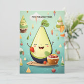 Vrolijke avocado 1e Jubileum Verjaardag Kaart (Staand voorkant)