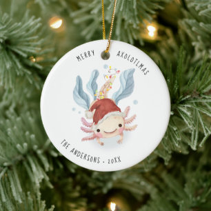 Vrolijke Axolotlmas   Schattigee Waterverf kerst Keramisch Ornament