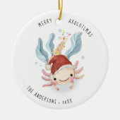 Vrolijke Axolotlmas | Schattigee Waterverf kerst Keramisch Ornament (Voorkant)