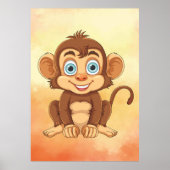 Vrolijke Baby Monkey - Baby Cartoon Art Poster (Voorkant)