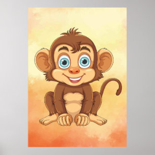 Vrolijke Baby Monkey - Baby Cartoon Art Poster