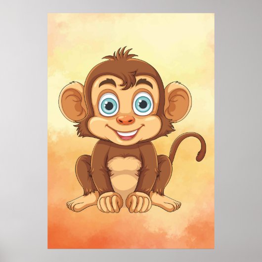 Vrolijke Baby Monkey - Baby Cartoon Art Poster (Voorkant)