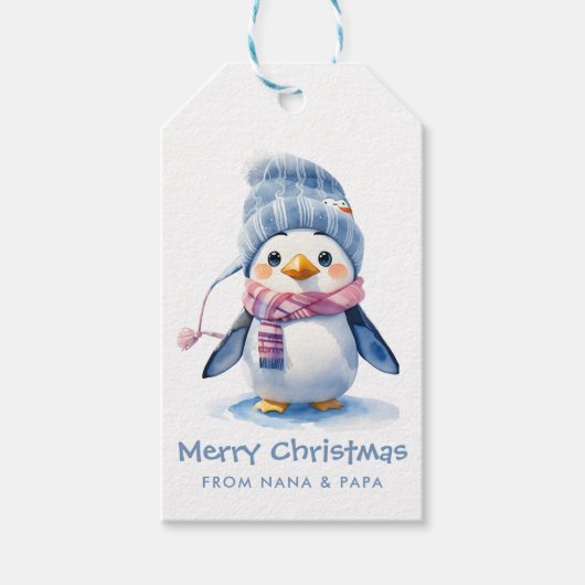 Vrolijke Baby Penguin Vakantie Kinder Kerst Cadeaulabel (Voorkant)