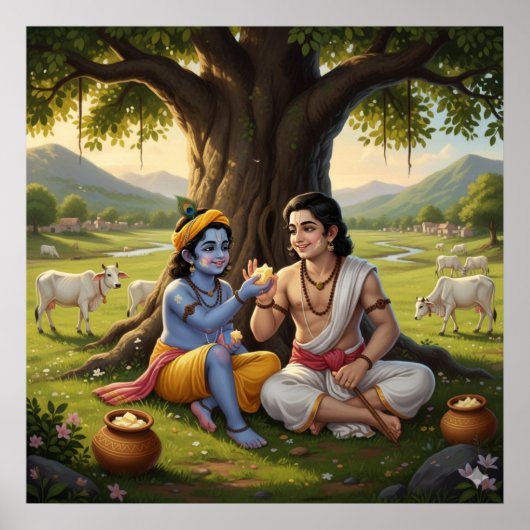 Vrolijke Bala Krishna met Balarama Poster (Voorkant)