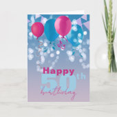 Vrolijke Ballonnen Lichten Bunting Vlaggen 50ste V Kaart (Voorkant)