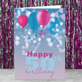 Vrolijke Ballonnen Lichten Bunting Vlaggen 50ste V Kaart